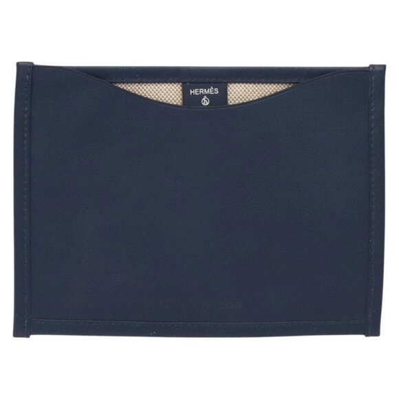 HERMES Petit Ash Pouch Leather Canvas Navy Auth - Picture 13 of 15
